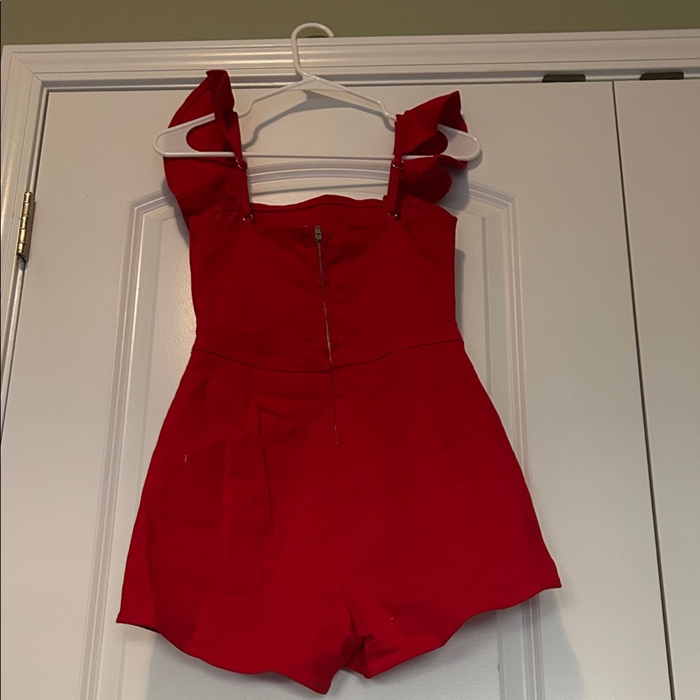 Woman’s Red Ruffle Romper - Picture 2 of 3